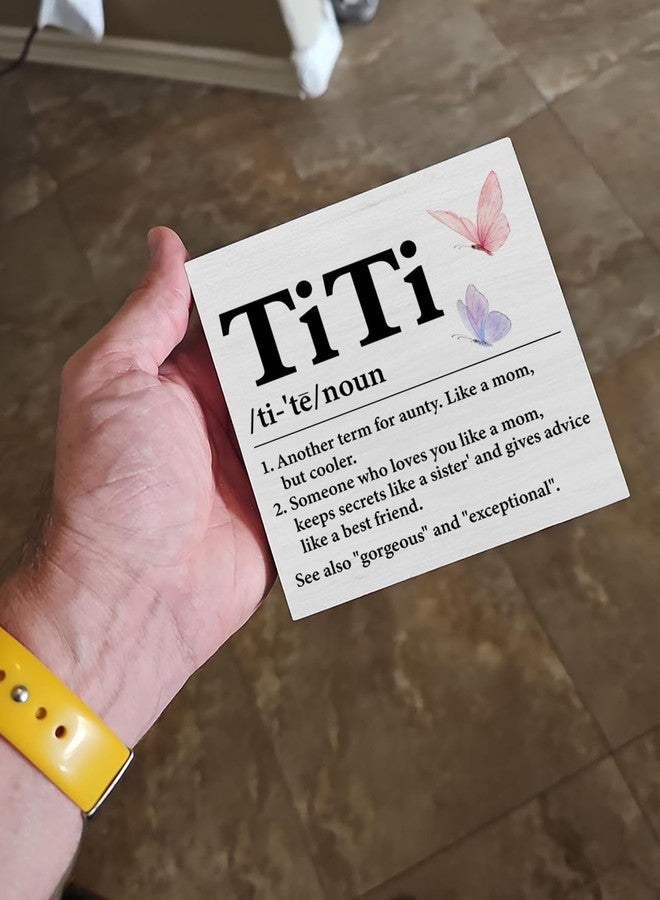 CIANMGD Aunt Gifts for Birthday Mother's Day - Auntie Aunt Wooden Sign Titi Definition Wood Block Sign Decorations for Home Bedroom Desk Shelf Tabletop (5 X 5 Inches) - Image 4